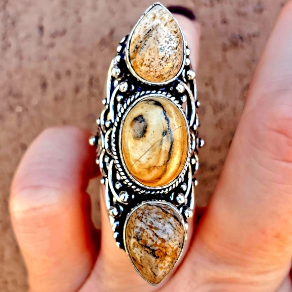 New Picture Jasper 925 Silver Statement Ring. - Picture 1 of 16